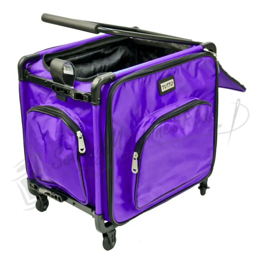 Tutto 20in Serger On Wheels bag, purple rolling machine bag with multiple zip pockets
