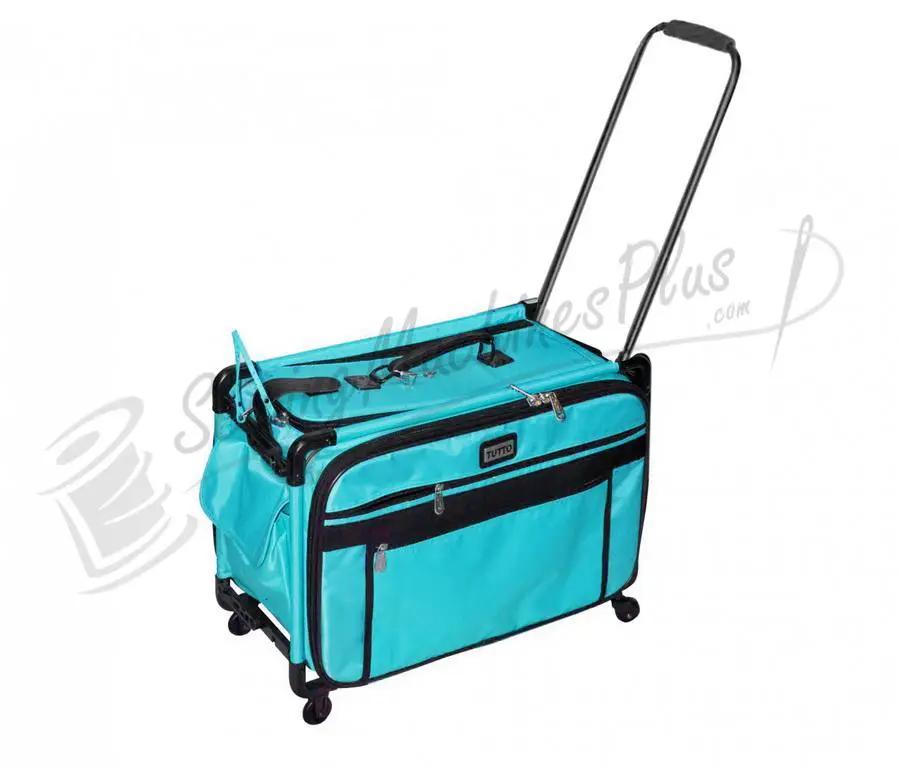 Tutto turquoise large machine-on-wheels bag with extendable handle and front pockets