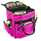 Tutto Serger/Accessory Bag in pink with multiple pockets and spool organizers.