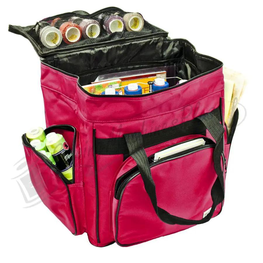 Tutto Serger/Accessory Bag red; Tutto brand machine bag with multiple pockets and spool storage.