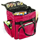 Tutto Serger/Accessory Bag red; Tutto brand machine bag with multiple pockets and spool storage.