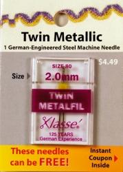 Klasse Twin Metallic Needles Size 80 - 2.0mm - Buy 2 Get 1 FREE