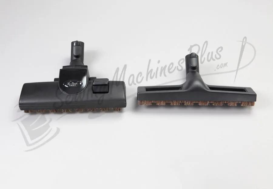 The Bank Vault canister vacuum floor nozzles (2) with brown bristles, branded The Bank.