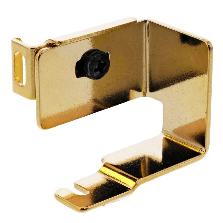 HD9QCP Fashion and Finishing Kit sewing machine foot by Janome, gold-tone metal presser foot for sewing projects.