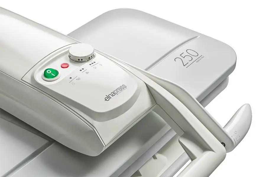 Elna Elnapress EP250 steam press in white with control panel and green power button
