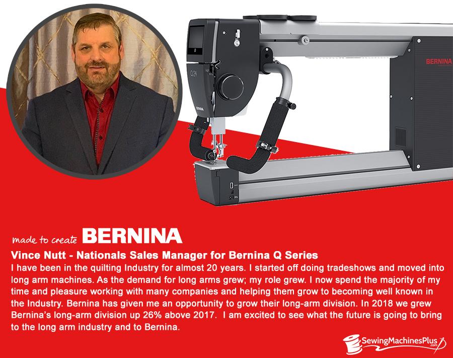 Banner for Vince Nutt with Long arm sewing machine and there information