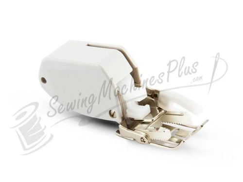 Walking foot BLG-WF presser foot for Baby Lock sewing machines; white plastic body with metal feed feet.
