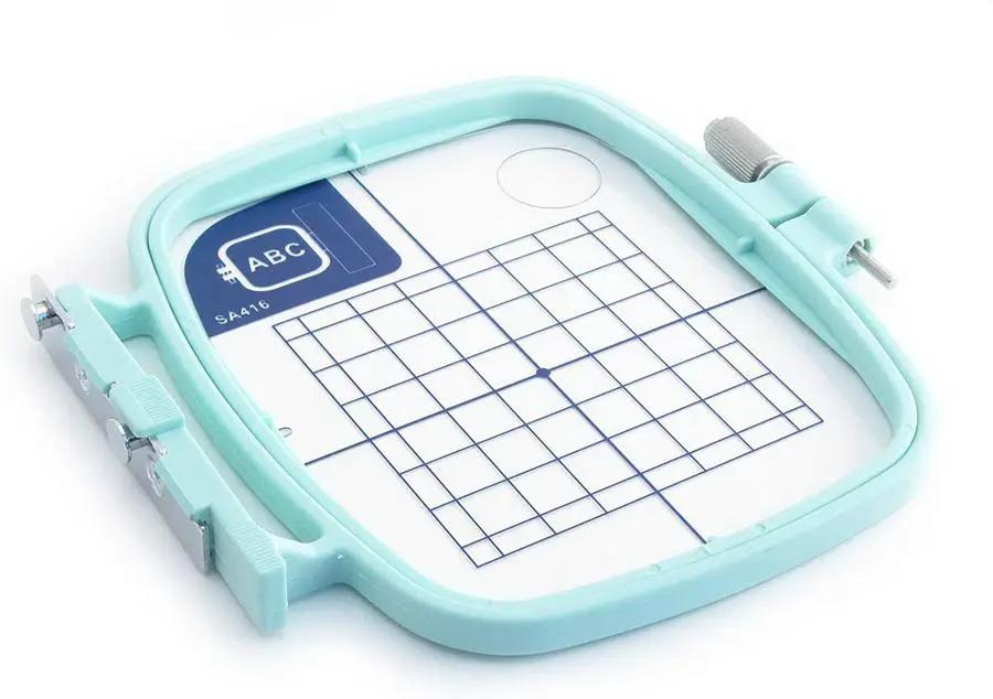 Sew Tech embroidery hoop, turquoise 70x70mm with grid and screw clamp.